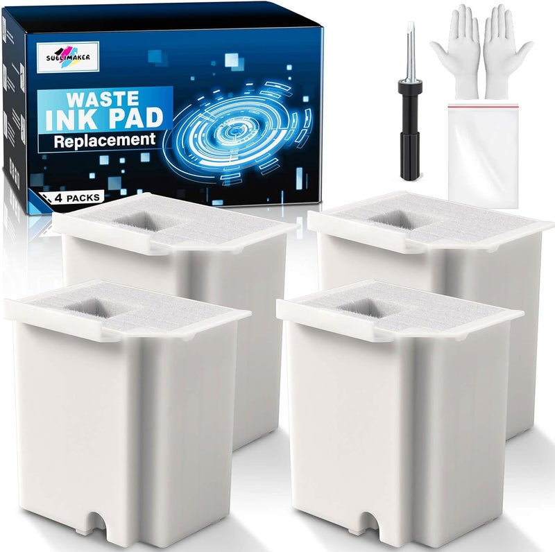 SUBLIMAKER Waste Ink Pad Replacement with Reset Software for Ecotank ET-2800 ET-4800 ET-2803 ET-2720 ET-2400 ET-4700 ET4800 ET2800 ET2803 ET2720 2800 4800 2803 Printers, Waste Ink Pad Maintenance Box (4 Packs) - Image 1